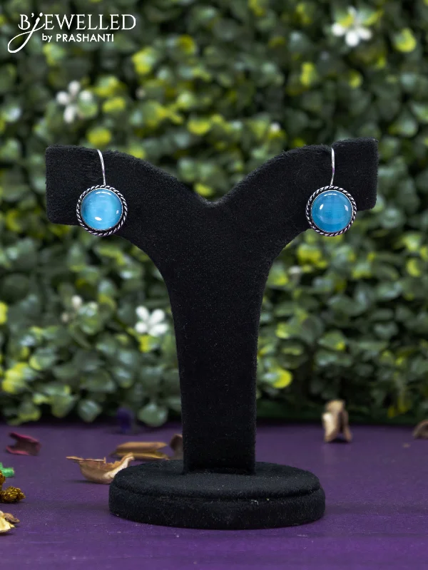 intricate earrings for women -Oxidised hanging type earring with light blue stones