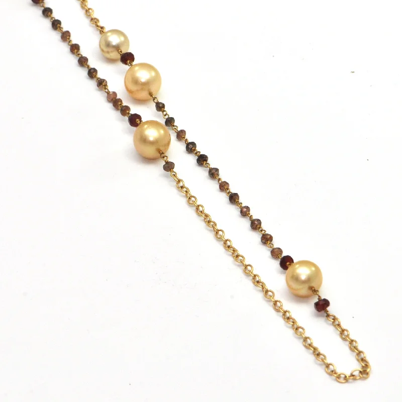 statement necklaces for women -DAVID YURMAN Oceanica Link Necklace with cultured Golden Pearls and Adalusite in 18k Gold