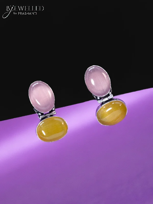 women’s birthstone earrings -Oxidised earrings with baby pink and yellow stones