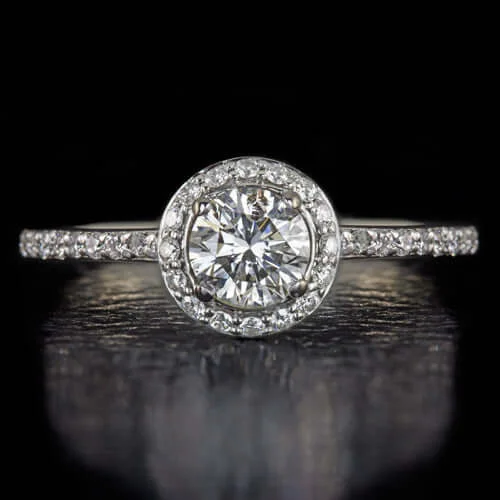 multi-stone engagement rings -EXCELLENT CUT ROUND DIAMOND CLASSIC HALO ENGAGEMENT RING 14K WHITE GOLD 3/4ct