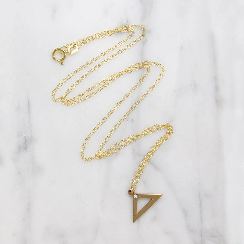 long necklaces for women -14k Gold Isosceles Triangle with Diamond Necklace