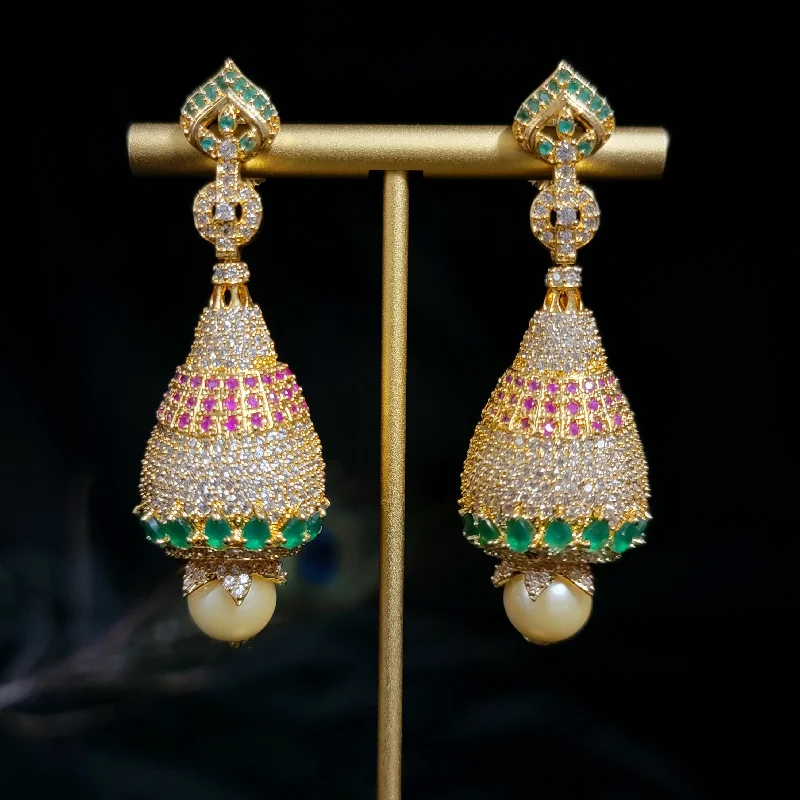 luxury pearl earrings -Designer Multi AD Zircon (CZ) Jhumka Earring