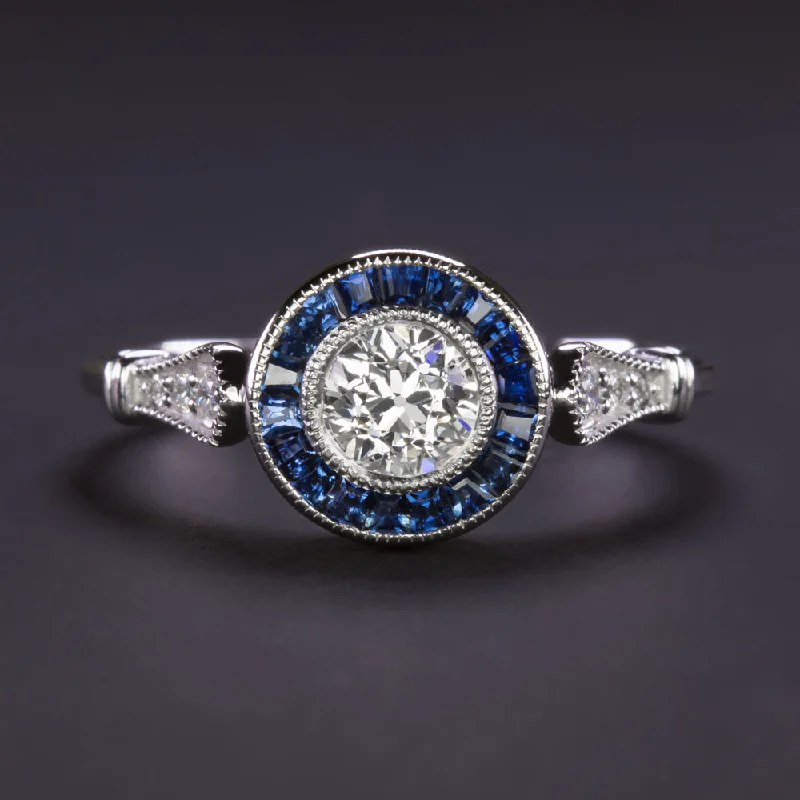 fashion engagement rings -OLD EUROPEAN CUT DIAMOND SAPPHIRE ENGAGEMENT RING ART DECO VINTAGE STYLE TARGET