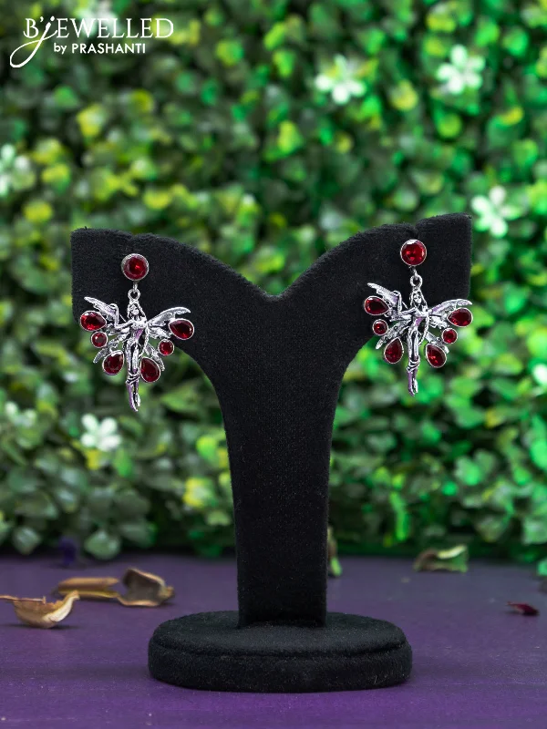 bridal earrings for women -Oxidised earring butterfly design with maroon stones