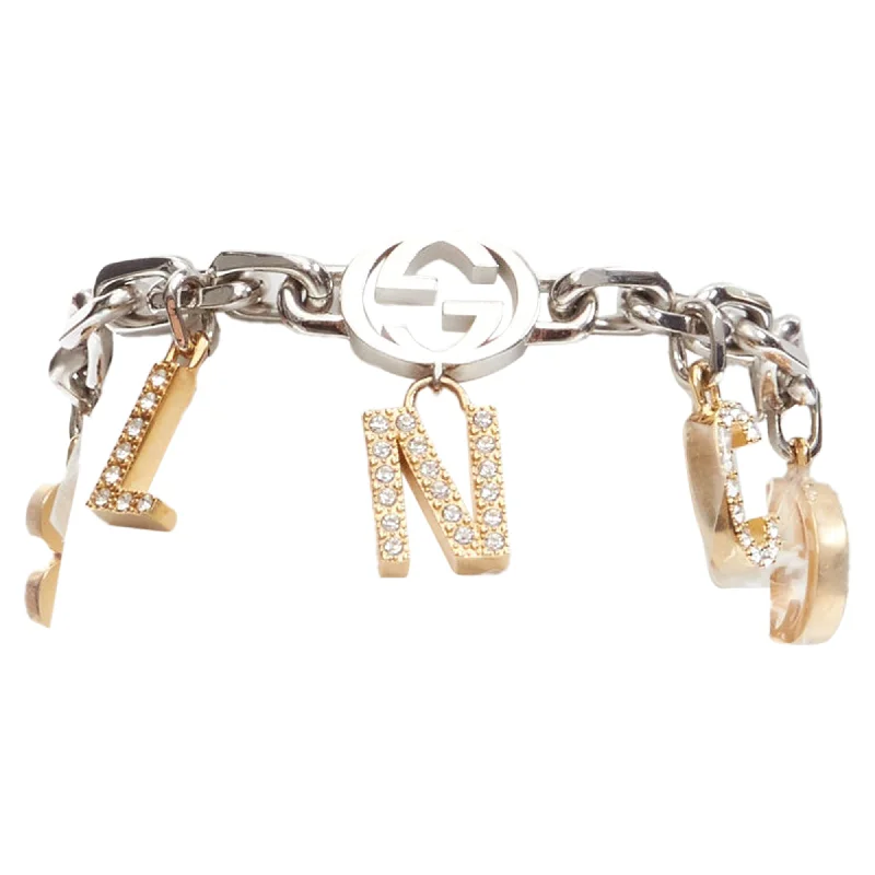 luxury bridal rings -Gucci Balenciaga Hacker Project silver GG B logo charms bracelet