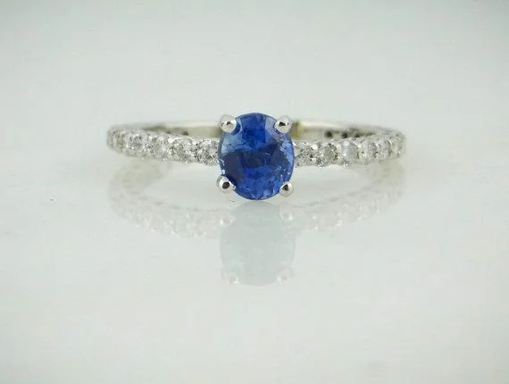 elegant halo engagement rings -Sapphire Diamond White Gold Engagement Ring