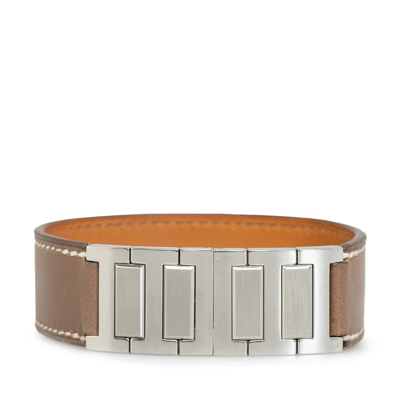 sterling silver rings for women -Hermes Leather Metal Bracelet Bangle