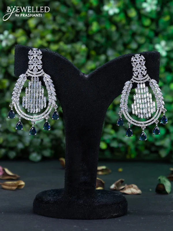 women’s custom earrings -Zircon earring with sapphire & cz stones and hangings