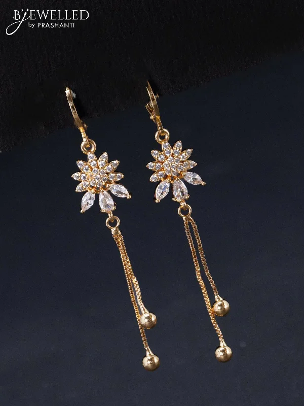 bridal earrings for women -Rose gold hanging type earrings floral design with cz stones