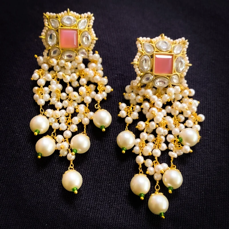 small earrings for women -Amrapali Pink & Pearl Cluster Earring