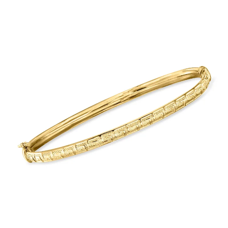 women’s bracelet with charms -Ross-Simons Italian 14kt Yellow Gold Greek Key Oval Bangle Bracelet