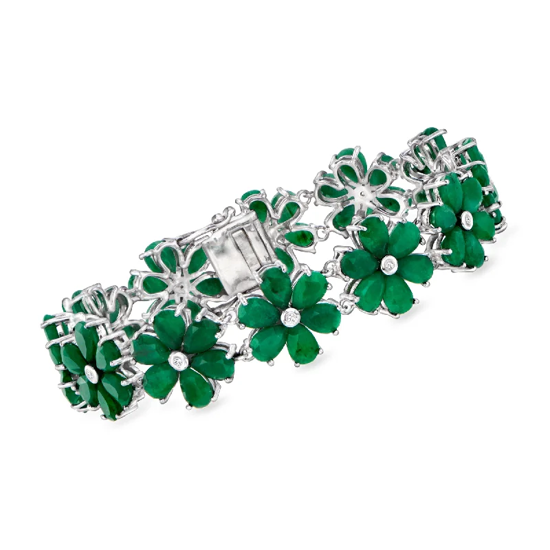 diamond bangle bracelets for women -Ross-Simons Emerald and . Diamond Flower Bracelet in Sterling Silver