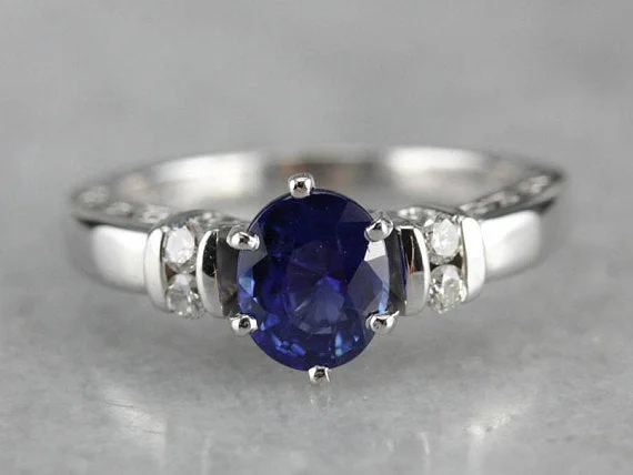 engraved engagement rings -Sapphire and Diamond Engagement Ring