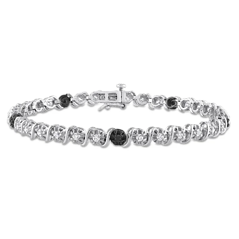 elegant bangles for women -Mimi & Max 1ct TW Black & White Diamond Tennis Bracelet in Sterling Silver