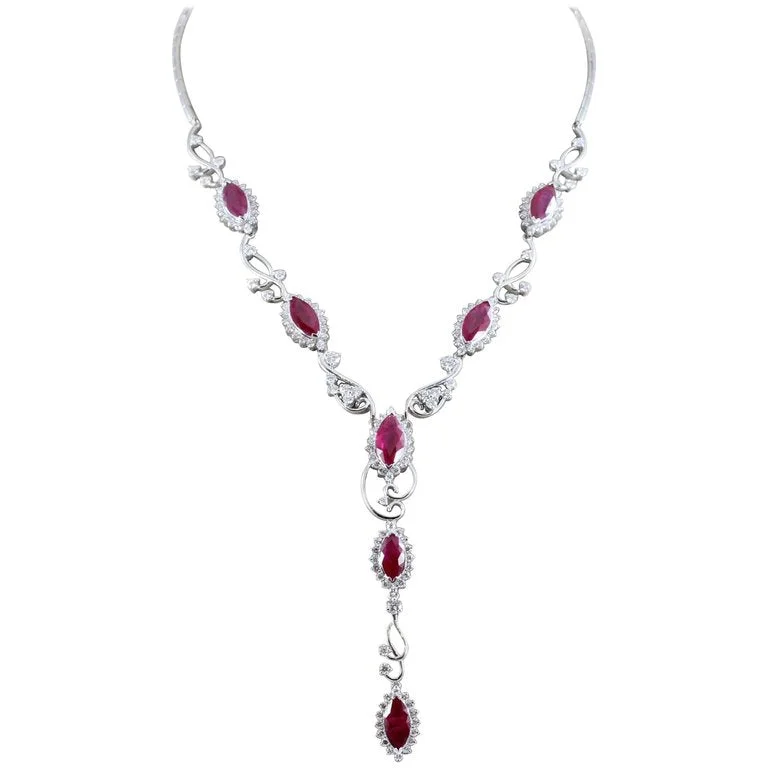 luxury fashion necklaces for women -Ruby Diamond Gold Drop Necklace