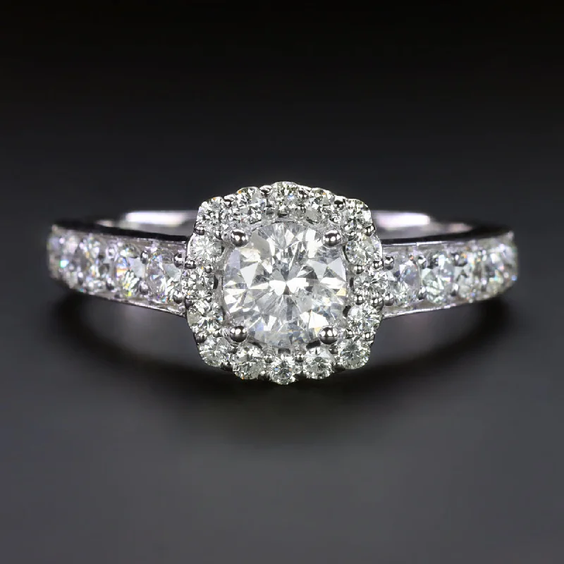 designer engagement rings -NATURAL DIAMOND HALO ENGAGEMENT RING 1.5ctw VERY GOOD ROUND CUT 14k WHITE GOLD