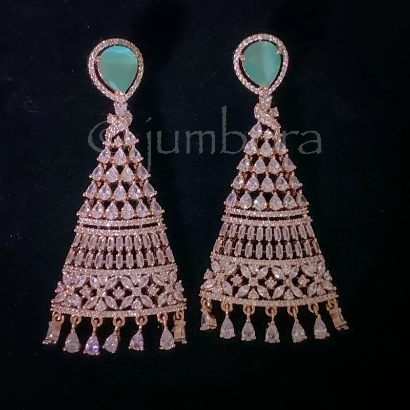 women’s vintage earrings -Pastel Green and White AD ( Cubic Zircon) Rose Gold Earring