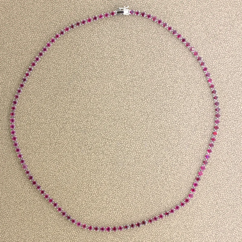 minimalist gold necklaces for women -Superb 15.12 Carat Ruby Platinum Tennis Necklace