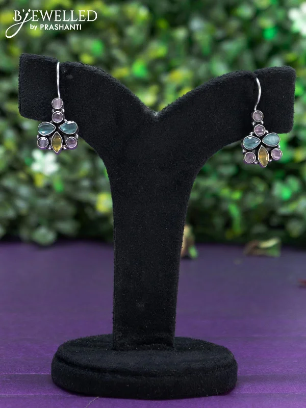 large earrings for women -Oxidised hanging type earring with mint green and baby pink stones