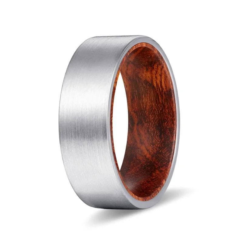 KAVON Flat Men's Tungsten Carbide Ring w/ Snake Wood Sleeve - 8MM