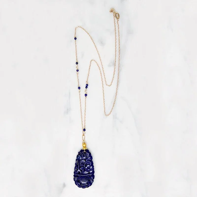 heart-shaped necklaces for women -Magnificent Carved Lapis & Gold Necklace by brunet