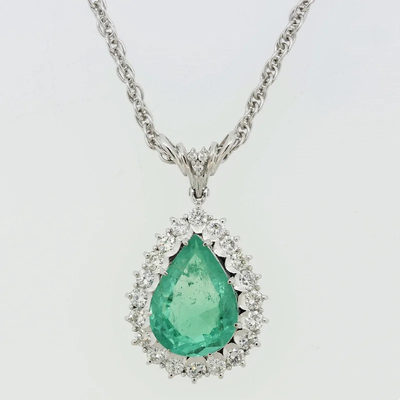 sterling silver necklaces for women -Colombian Emerald Diamond Halo Platinum Pendant, GIA Certified