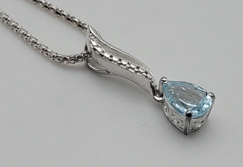 sophisticated necklaces for women -Vintage Blue Topaz Sterling Silver Pendant on Sterling Silver Chain Necklace - 22"