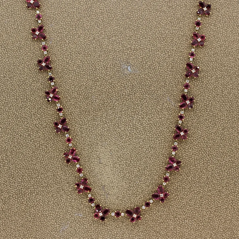 gemstone necklaces for women -Ruby Diamond Gold Long Necklace