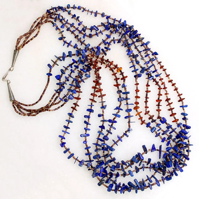 wedding gift necklaces for women -Gorgeous Lapis & Amber Tab Necklace with Heishi Beads