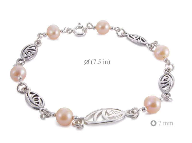 boho chic bangles for women -Sterling Silver Mackintosh Bracelet Set with Freshwater Pearls.