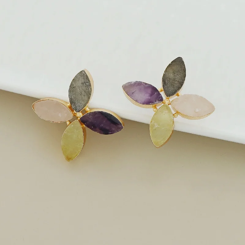 evening earrings for women -Lovica Floral Raw Stone Earring