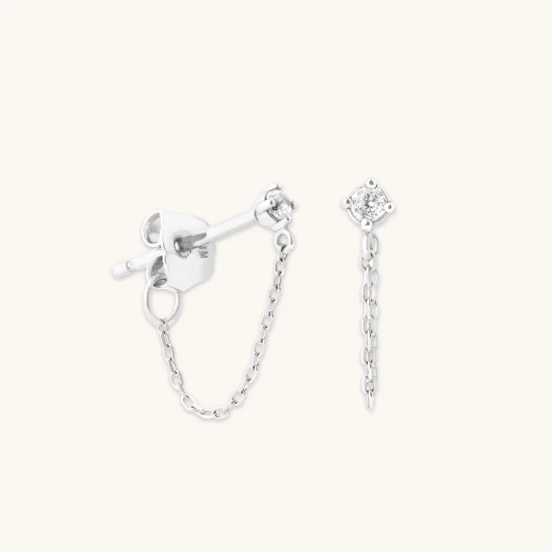 large earrings for women -Topaz Chain Stud Earrings in Solid White Gold