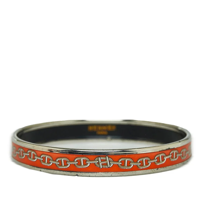 classy gold wedding rings -Hermes Chaine d'Ancre Enamel PM Bangle Silver Orange