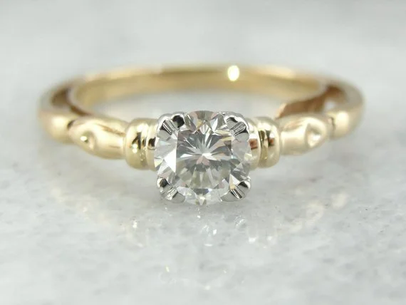 radiant cut diamond engagement rings -1950's Decorative Solitaire Diamond Engagement Ring