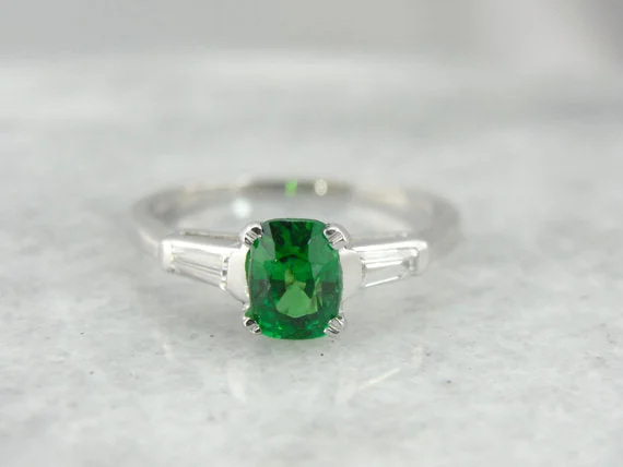 custom engagement rings -Rare Tsavorite Garnet in Retro Engagement Ring