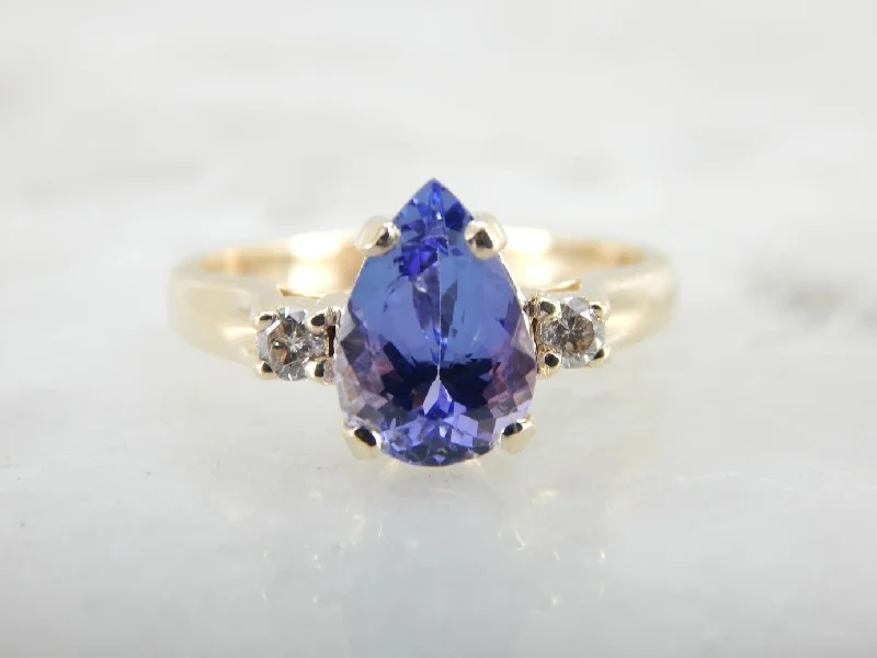 Tanzanite Teardrop, Indigo Gem and Diamond Cocktail Ring