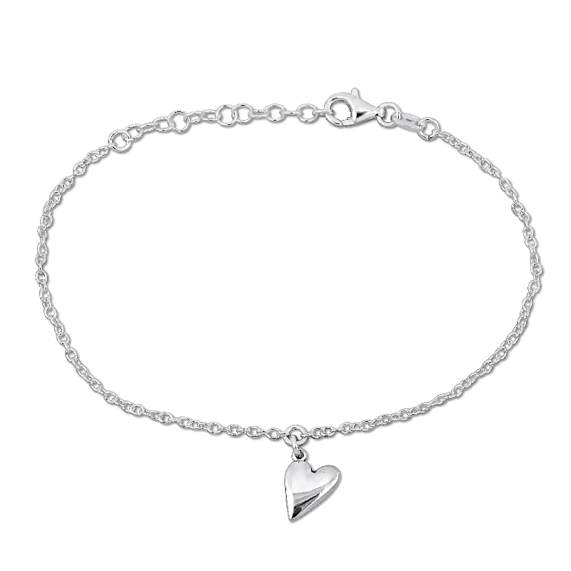 stackable rings for women -Mimi & Max Heart Charm Bracelet on Cable Chain in Sterling Silver - 6.5+1 in.