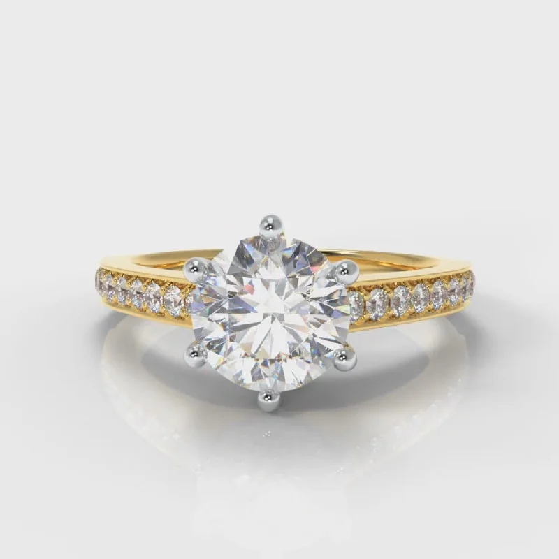 pear shaped engagement rings -Star Pavé Round Brilliant Diamond Engagement Ring - Yellow Gold