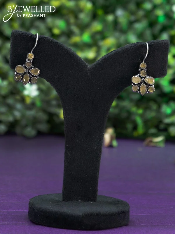 classic dangly earrings for women -Oxidised hanging type earring with yellow stones