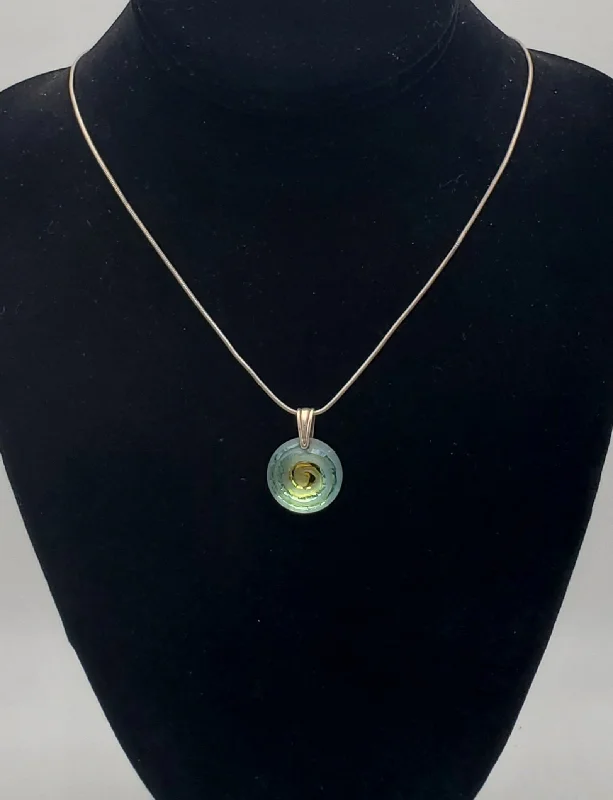 birthday gift necklaces for women -Vintage Foil Backed Etched Spiral Glass Pendant on Sterling Silver Necklace - 20"