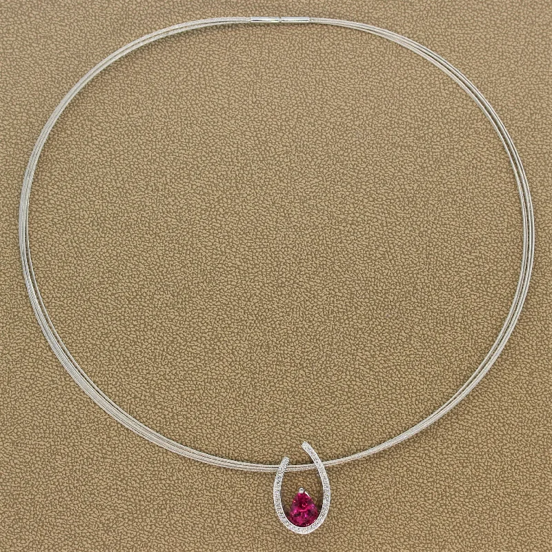 celestial necklaces for women -Pink Tourmaline Diamond Gold Slide Pendant