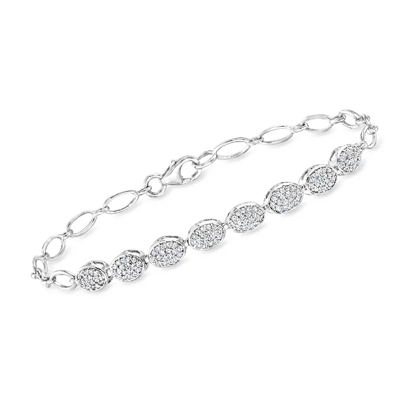 women’s bangle bracelets for parties -Ross-Simons Pave Diamond Oval-Link Bracelet in Sterling Silver