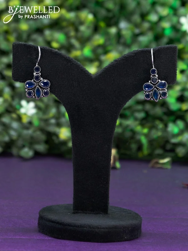 luxury diamond earrings -Oxidised hanging type earring with sapphire stones