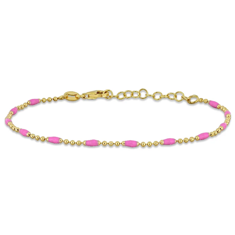 eternity rings for women -Mimi & Max Pink Enamel 1.5mm Ball Link Bracelet in Sterling Silver - 6.5+1 in.