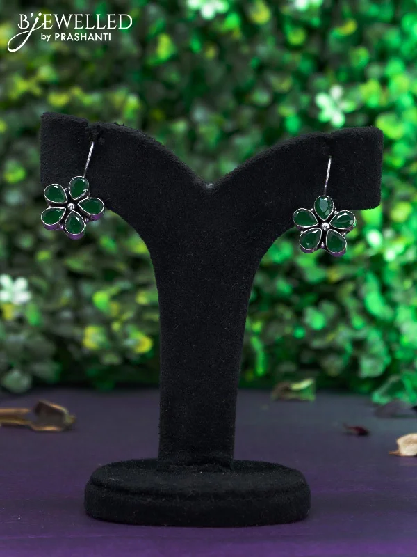 heart-shaped earrings for women -Oxidised hanging type earring with emerald stones