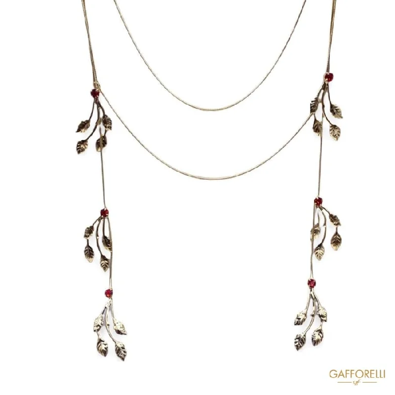 classic diamond necklaces for women -Empire Style Necklace with Leaves and Red Rhinestones C278 - Gafforelli Srl