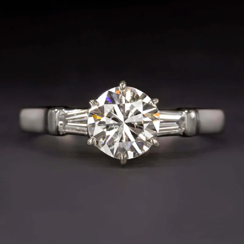 classic round cut engagement rings -1 CARAT G-H SI2 ROUND CUT DIAMOND ENGAGEMENT RING PLATINUM CLASSIC BAGUETTE 1ct