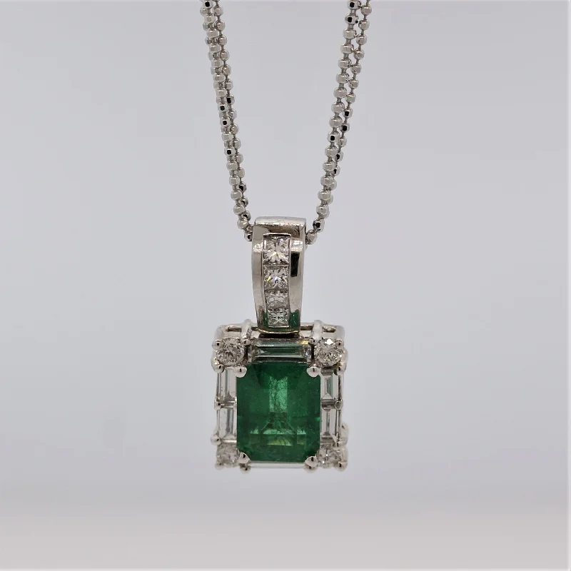 stacked necklaces for women -Emerald Diamond Gold Frame Pendant