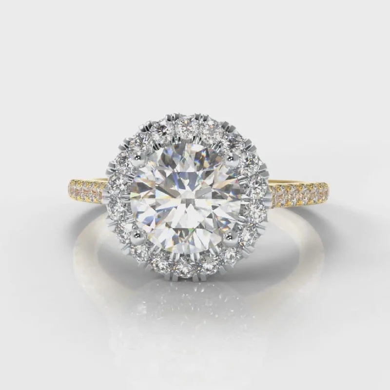 heart-shaped engagement rings -Petite Micropavé Round Brilliant Cut Diamond Halo Engagement Ring - Two Tone Yellow Gold