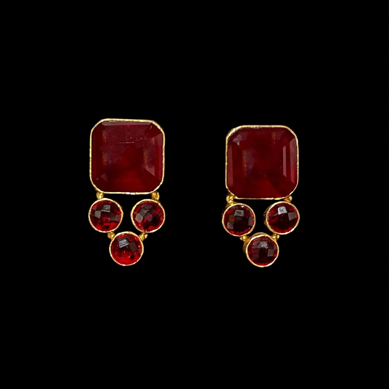 evening earrings for women -Contemporary Maroon Stone Square Stud Earring